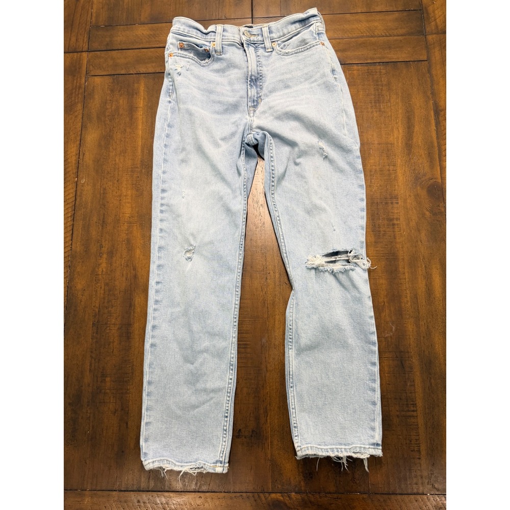 Gap Denim Cigarette Jeans Light Wash Distressed Raw Hem High Rise 4/27R